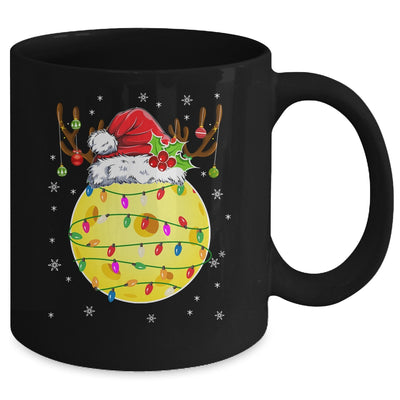 Funny Pickleball Reindeer Santa Hat Christmas Lights Holiday Mug | teecentury
