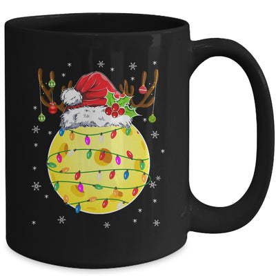 Funny Pickleball Reindeer Santa Hat Christmas Lights Holiday Mug | teecentury