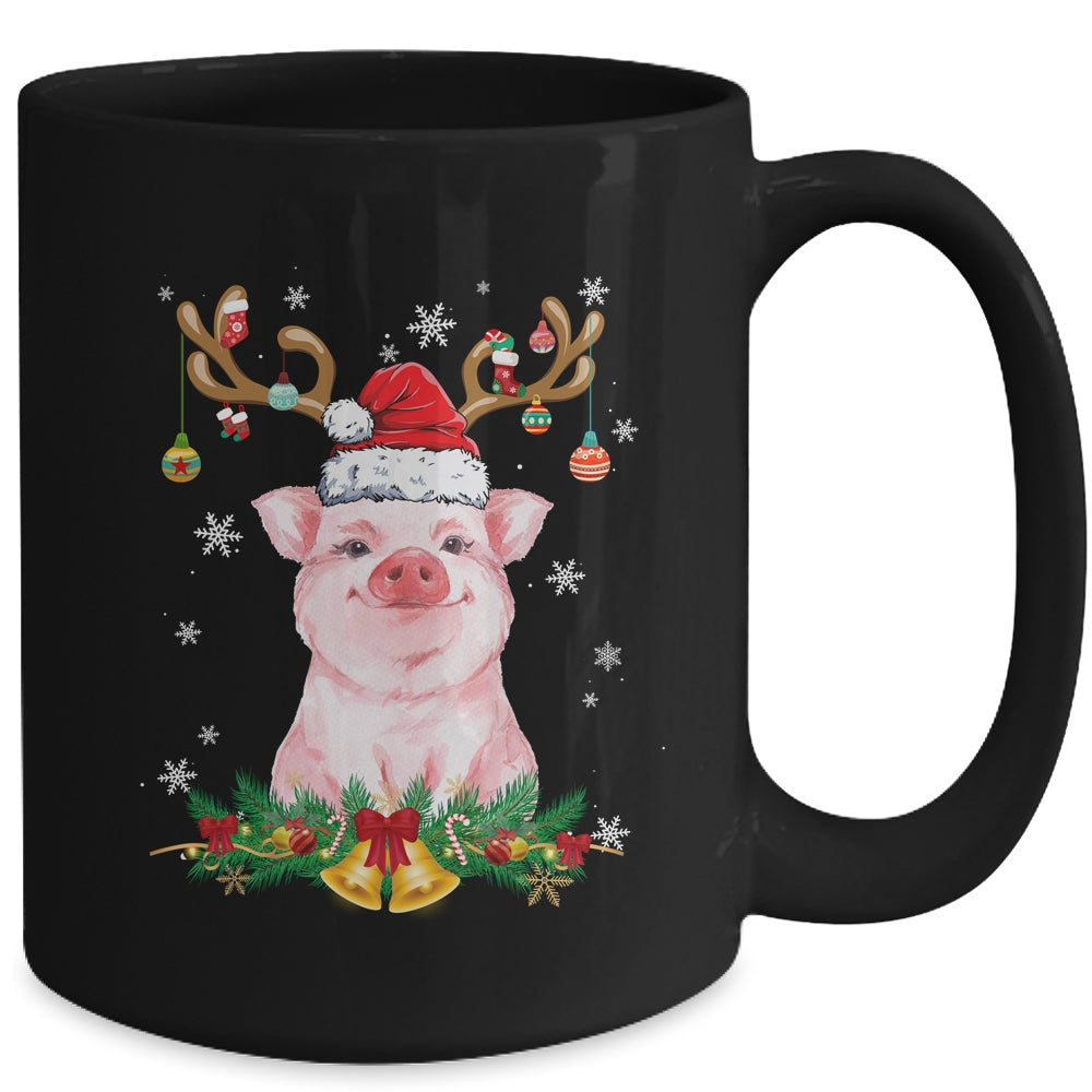 Funny Pig Reindeer Lights Ornament Santa Christmas Xmas Mug | teecentury