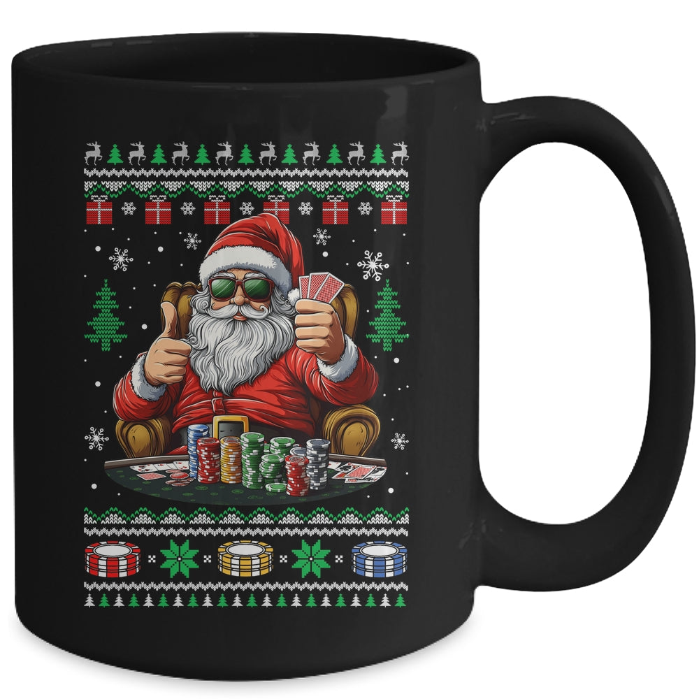 Funny Playing Poker Santa Poker Player Ugly Christmas Men Mug | teecentury