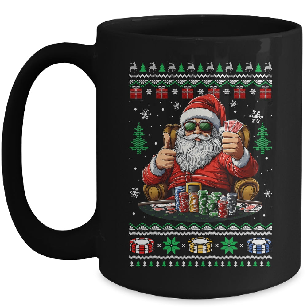 Funny Playing Poker Santa Poker Player Ugly Christmas Men Mug | teecentury
