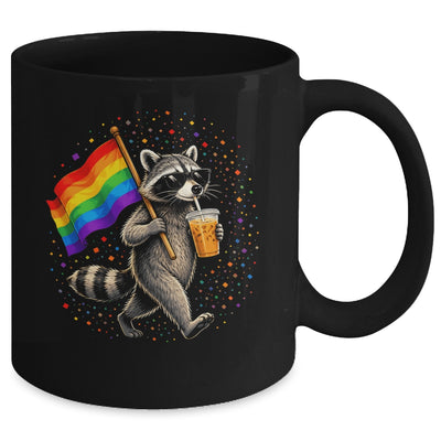 Funny Raccoon Drinking Iced Coffee Rainbow Flag Lgbtq Pride Mug | teecentury