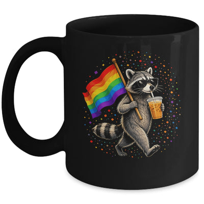 Funny Raccoon Drinking Iced Coffee Rainbow Flag Lgbtq Pride Mug | teecentury