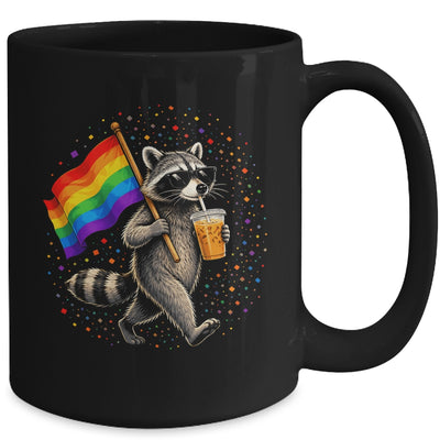 Funny Raccoon Drinking Iced Coffee Rainbow Flag Lgbtq Pride Mug | teecentury