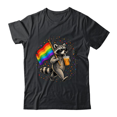 Funny Raccoon Drinking Iced Coffee Rainbow Flag Lgbtq Pride Shirt & Tank Top | teecentury