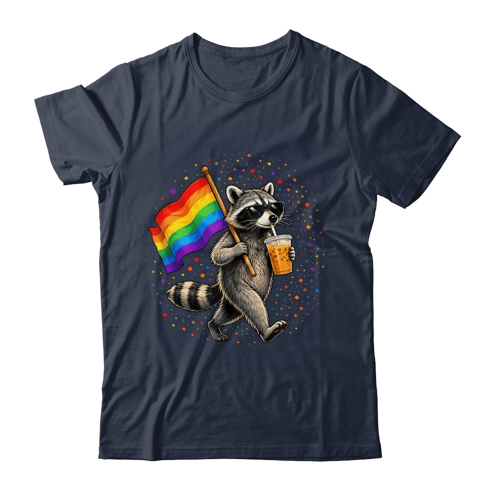 Funny Raccoon Drinking Iced Coffee Rainbow Flag Lgbtq Pride Shirt & Tank Top | teecentury