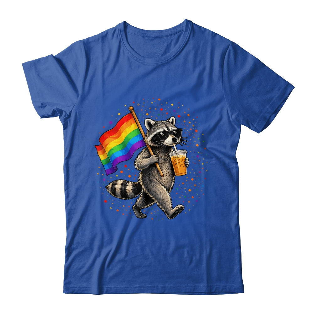 Funny Raccoon Drinking Iced Coffee Rainbow Flag Lgbtq Pride Shirt & Tank Top | teecentury