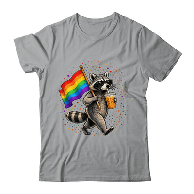 Funny Raccoon Drinking Iced Coffee Rainbow Flag Lgbtq Pride Shirt & Tank Top | teecentury