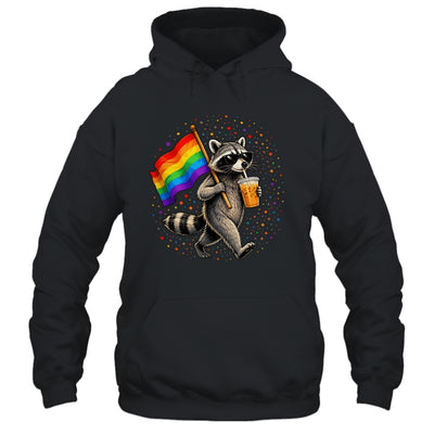 Funny Raccoon Drinking Iced Coffee Rainbow Flag Lgbtq Pride Shirt & Tank Top | teecentury