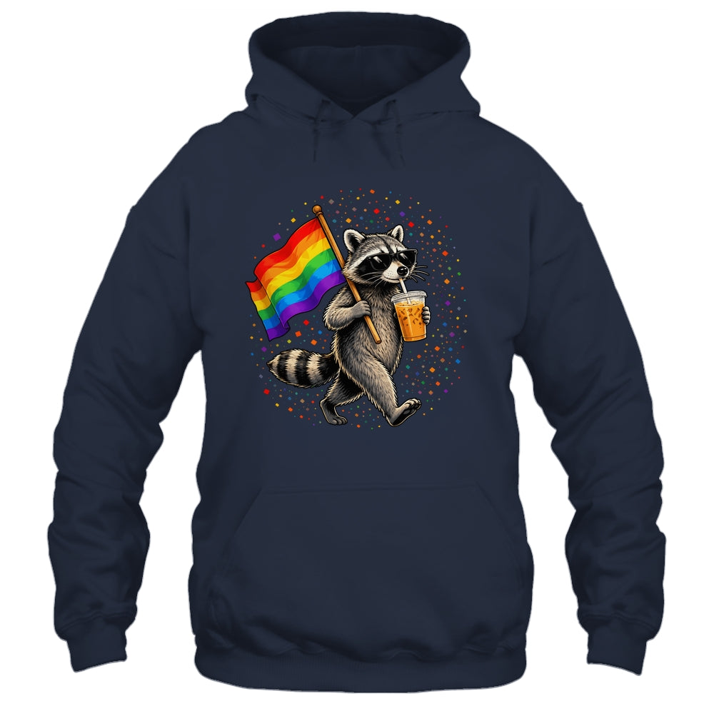 Funny Raccoon Drinking Iced Coffee Rainbow Flag Lgbtq Pride Shirt & Tank Top | teecentury