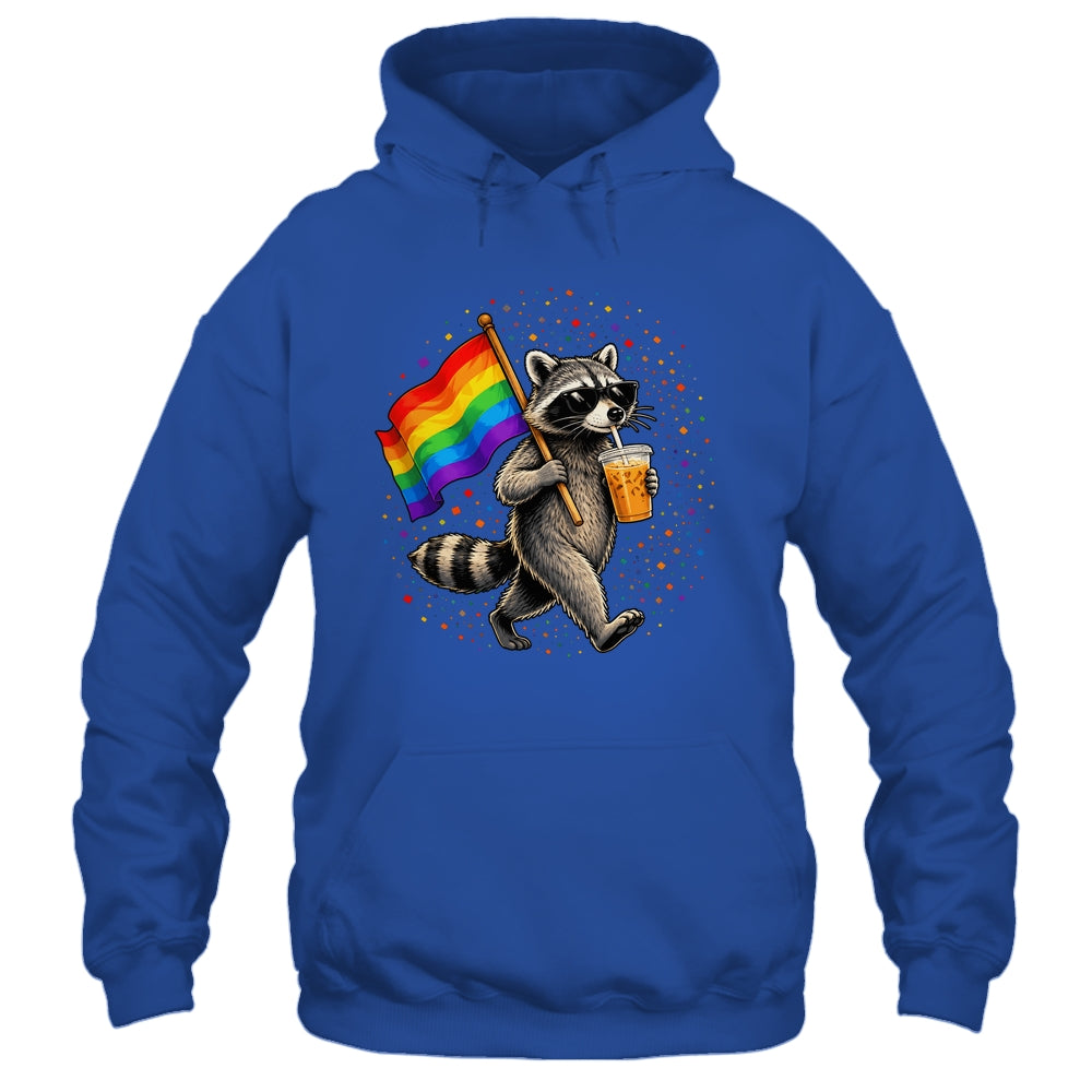 Funny Raccoon Drinking Iced Coffee Rainbow Flag Lgbtq Pride Shirt & Tank Top | teecentury