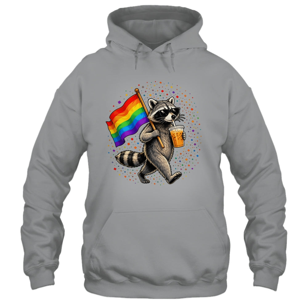 Funny Raccoon Drinking Iced Coffee Rainbow Flag Lgbtq Pride Shirt & Tank Top | teecentury