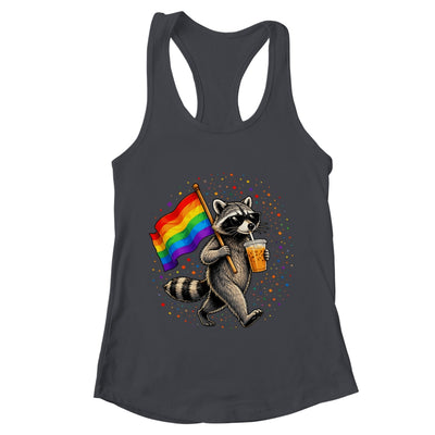 Funny Raccoon Drinking Iced Coffee Rainbow Flag Lgbtq Pride Shirt & Tank Top | teecentury