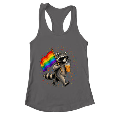 Funny Raccoon Drinking Iced Coffee Rainbow Flag Lgbtq Pride Shirt & Tank Top | teecentury