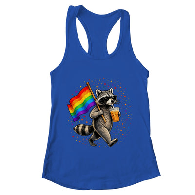 Funny Raccoon Drinking Iced Coffee Rainbow Flag Lgbtq Pride Shirt & Tank Top | teecentury