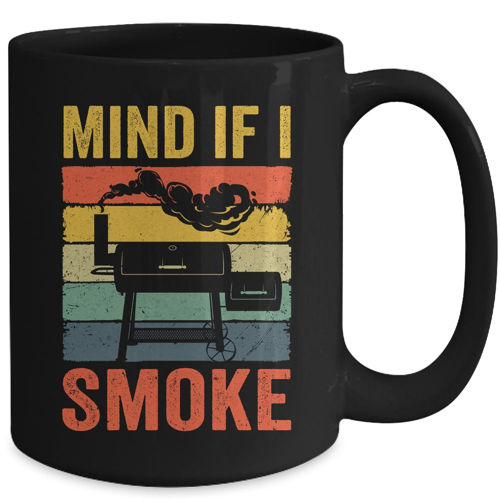 Funny Retro BBQ Party Smoker Chef Dad Mind If I Smoke Mug | teecentury
