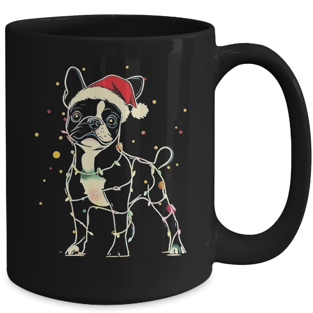 Funny Santa Boston Terrier Retriever Christmas Lights Dog Lover Mug | teecentury