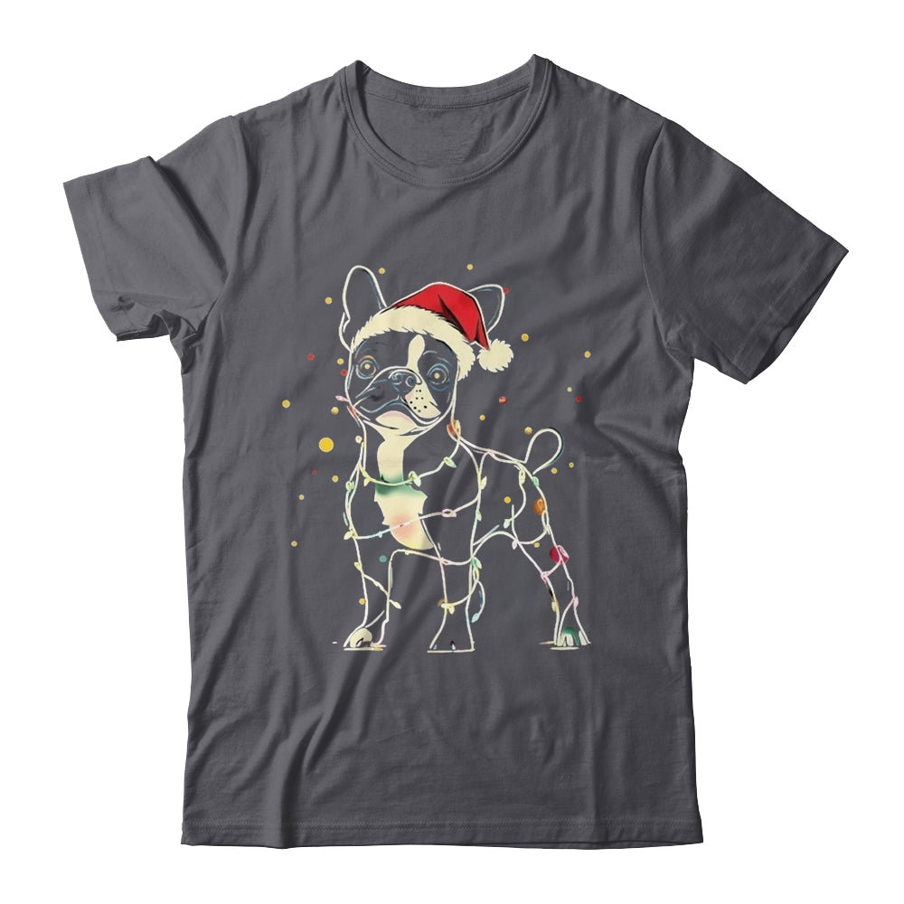 Funny Santa Boston Terrier Retriever Christmas Lights Dog Lover Shirt & Sweatshirt | teecentury