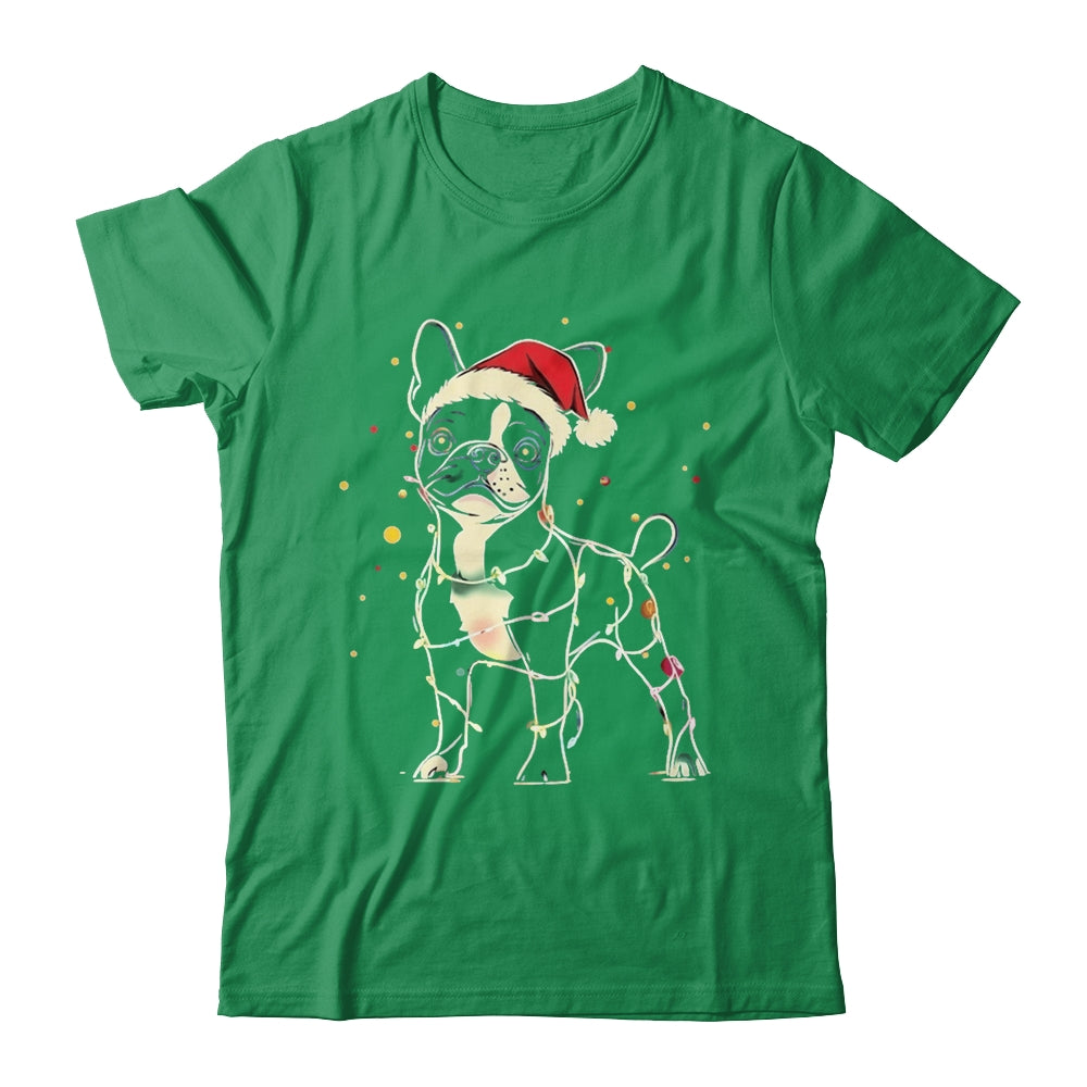 Funny Santa Boston Terrier Retriever Christmas Lights Dog Lover Shirt & Sweatshirt | teecentury