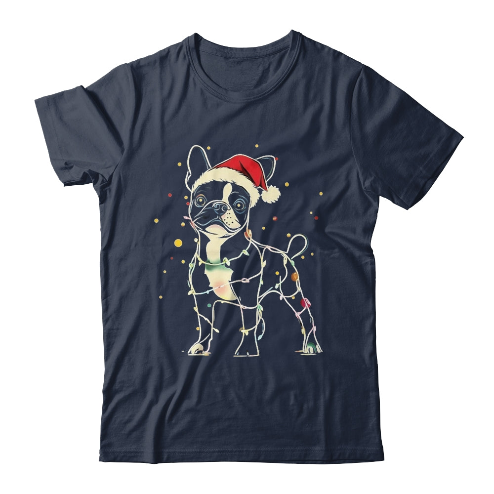 Funny Santa Boston Terrier Retriever Christmas Lights Dog Lover Shirt & Sweatshirt | teecentury