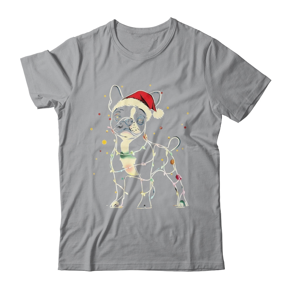 Funny Santa Boston Terrier Retriever Christmas Lights Dog Lover Shirt & Sweatshirt | teecentury