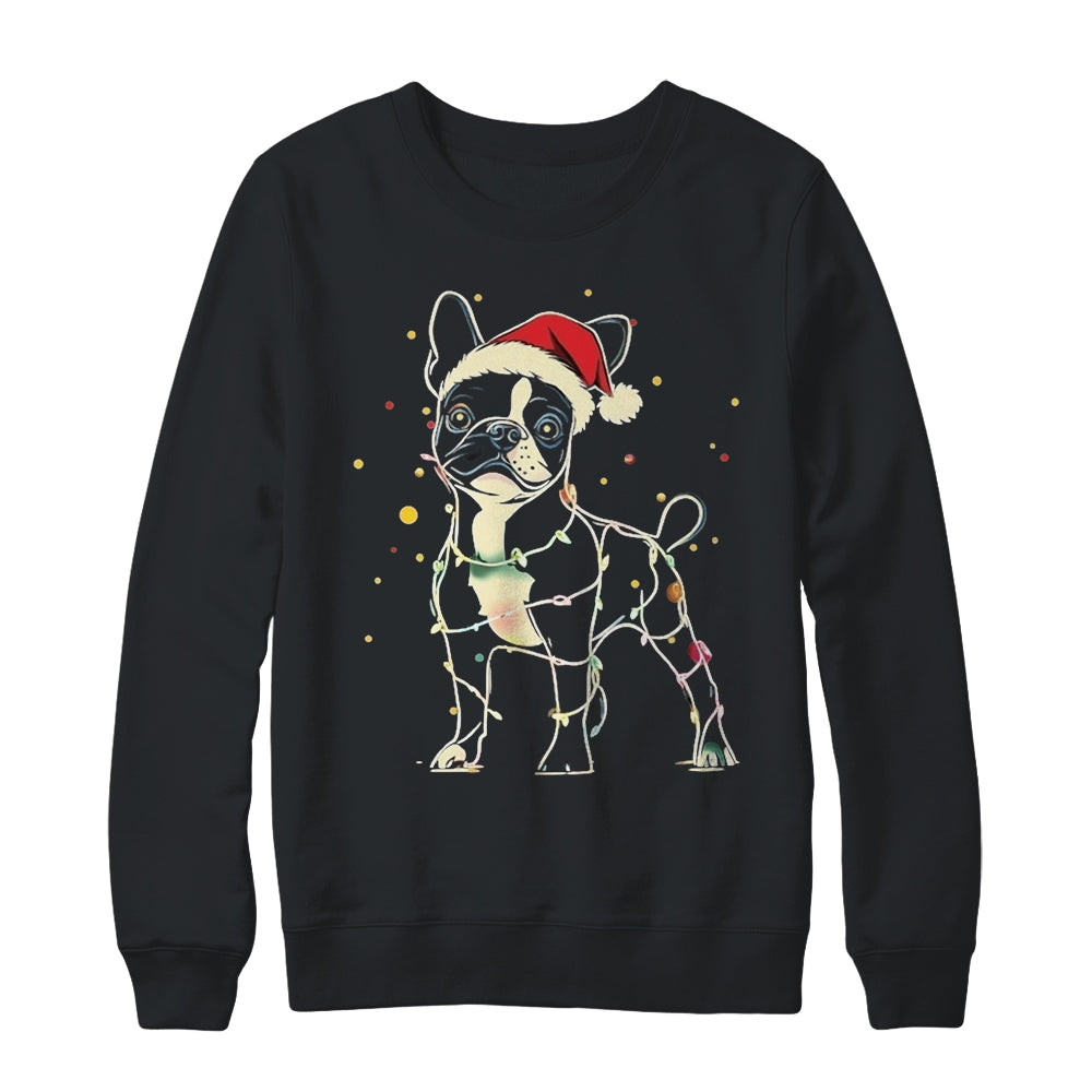 Funny Santa Boston Terrier Retriever Christmas Lights Dog Lover Shirt & Sweatshirt | teecentury