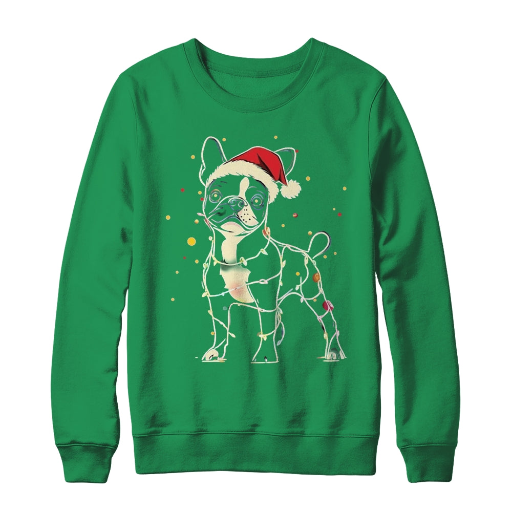 Funny Santa Boston Terrier Retriever Christmas Lights Dog Lover Shirt & Sweatshirt | teecentury