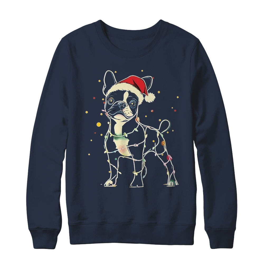 Funny Santa Boston Terrier Retriever Christmas Lights Dog Lover Shirt & Sweatshirt | teecentury