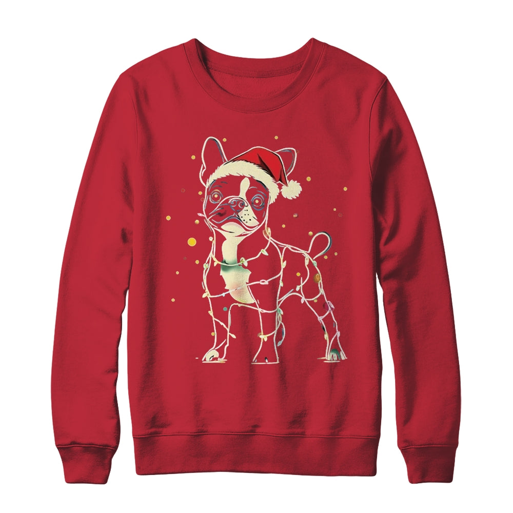 Funny Santa Boston Terrier Retriever Christmas Lights Dog Lover Shirt & Sweatshirt | teecentury