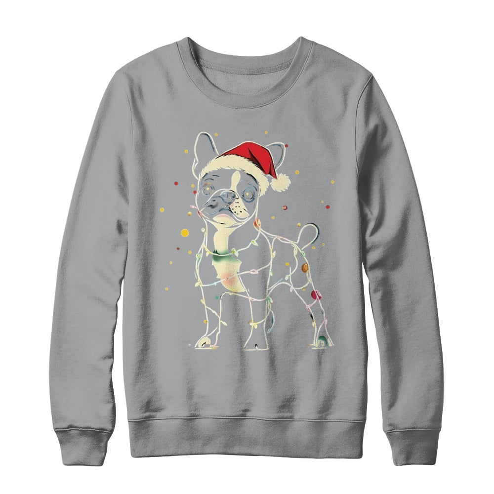 Funny Santa Boston Terrier Retriever Christmas Lights Dog Lover Shirt & Sweatshirt | teecentury