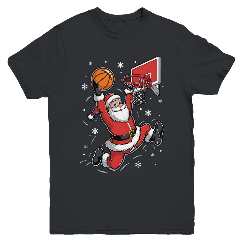 Funny Santa Claus Playing Basketball Merry Christmas Boys Youth Shirt | teecentury
