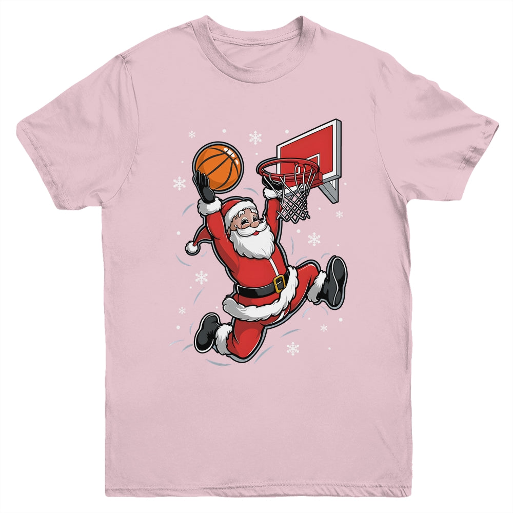 Funny Santa Claus Playing Basketball Merry Christmas Boys Youth Shirt | teecentury
