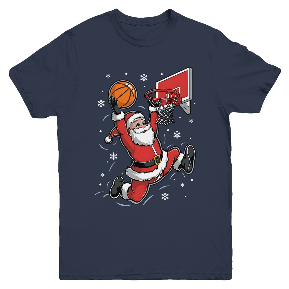 Funny Santa Claus Playing Basketball Merry Christmas Boys Youth Shirt | teecentury
