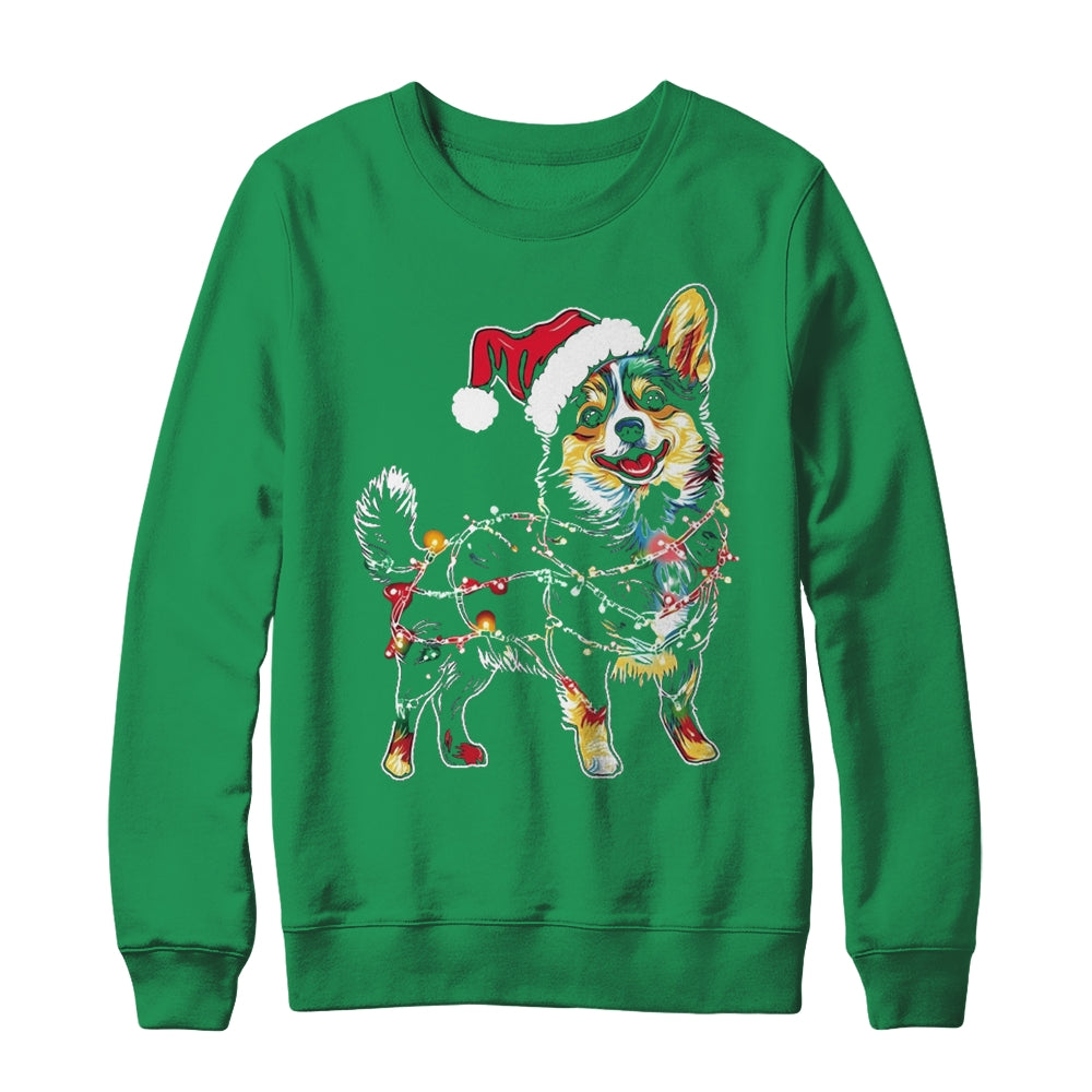 Funny Santa Corgi Retriever Christmas Lights Dog Lover Shirt & Sweatshirt | teecentury