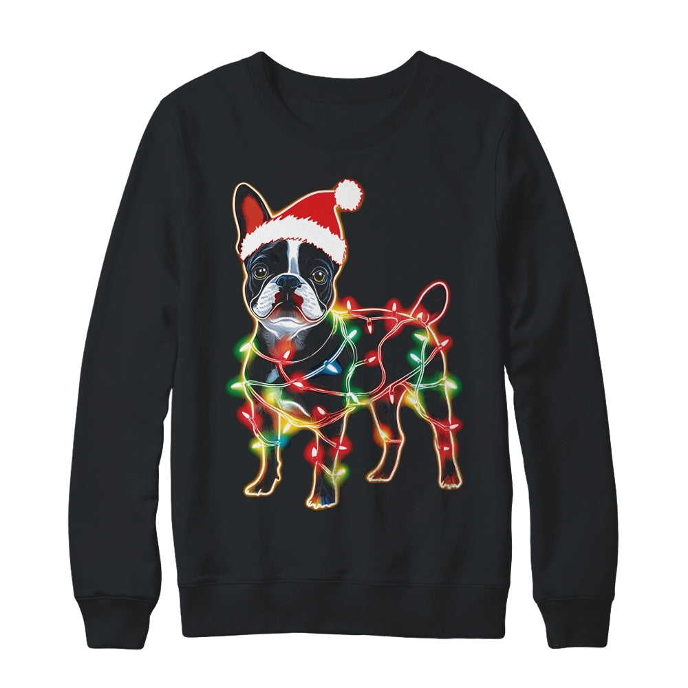 Funny Santa French Bulldog Retriever Christmas Lights Dog Lover Shirt & Sweatshirt | teecentury