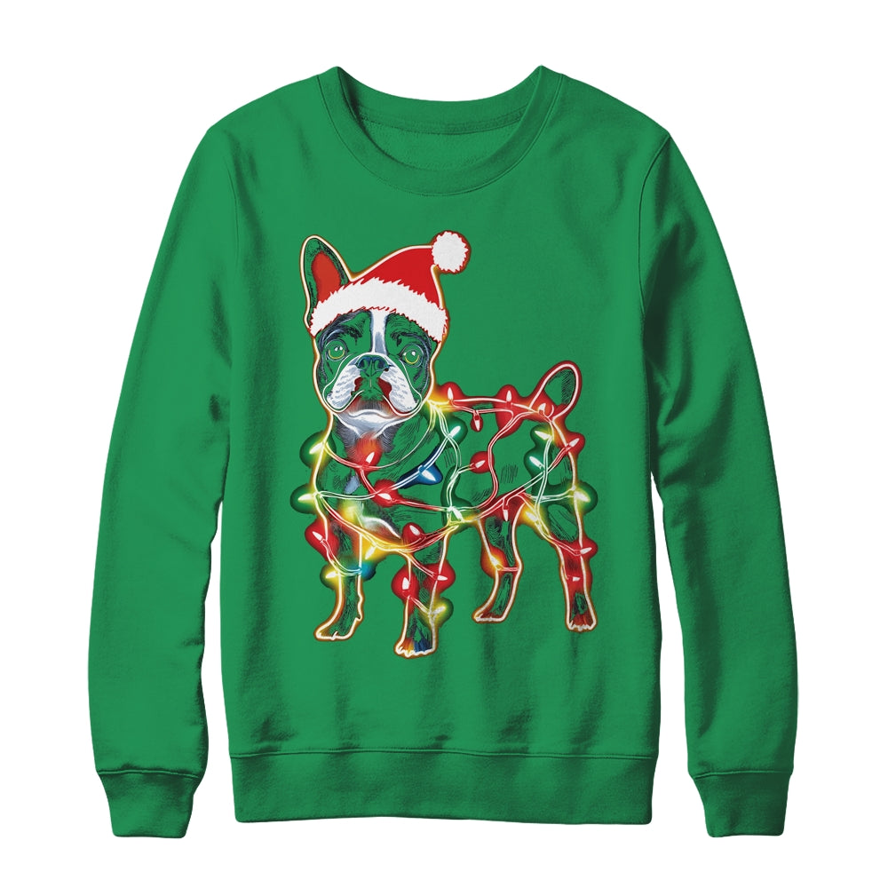 Funny Santa French Bulldog Retriever Christmas Lights Dog Lover Shirt & Sweatshirt | teecentury