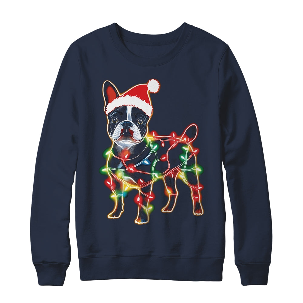 Funny Santa French Bulldog Retriever Christmas Lights Dog Lover Shirt & Sweatshirt | teecentury