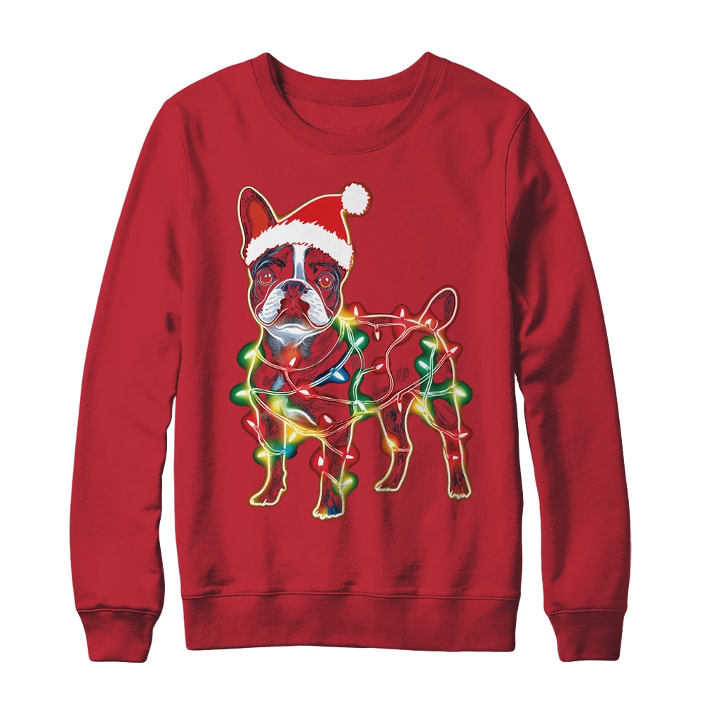 Funny Santa French Bulldog Retriever Christmas Lights Dog Lover Shirt & Sweatshirt | teecentury