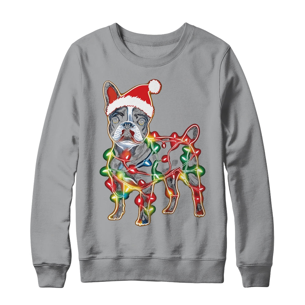 Funny Santa French Bulldog Retriever Christmas Lights Dog Lover Shirt & Sweatshirt | teecentury