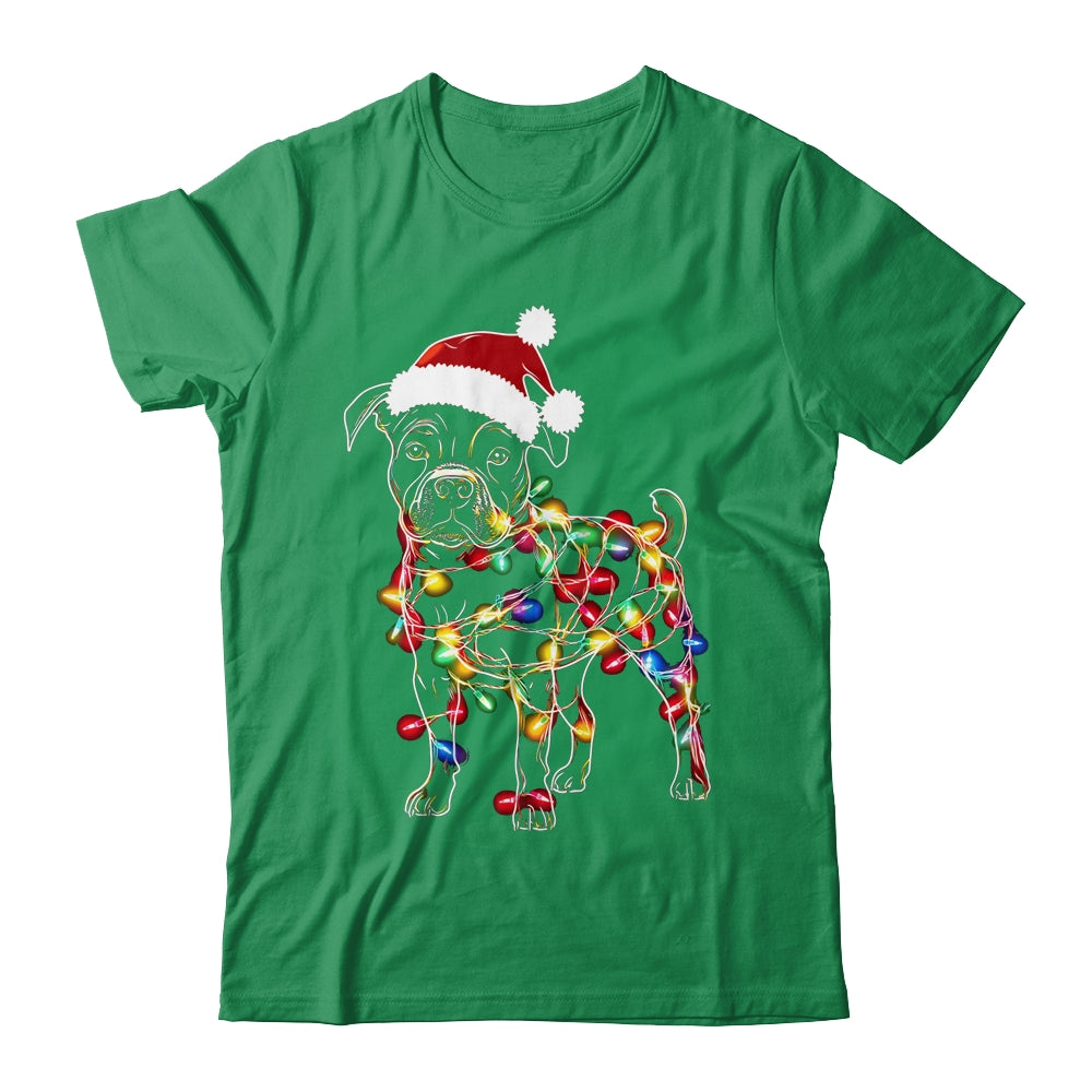 Funny Santa Pitbull Retriever Christmas Lights Dog Lover Shirt & Sweatshirt | teecentury