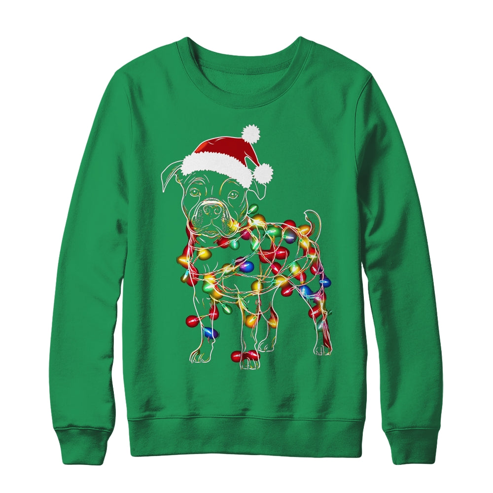 Funny Santa Pitbull Retriever Christmas Lights Dog Lover Shirt & Sweatshirt | teecentury