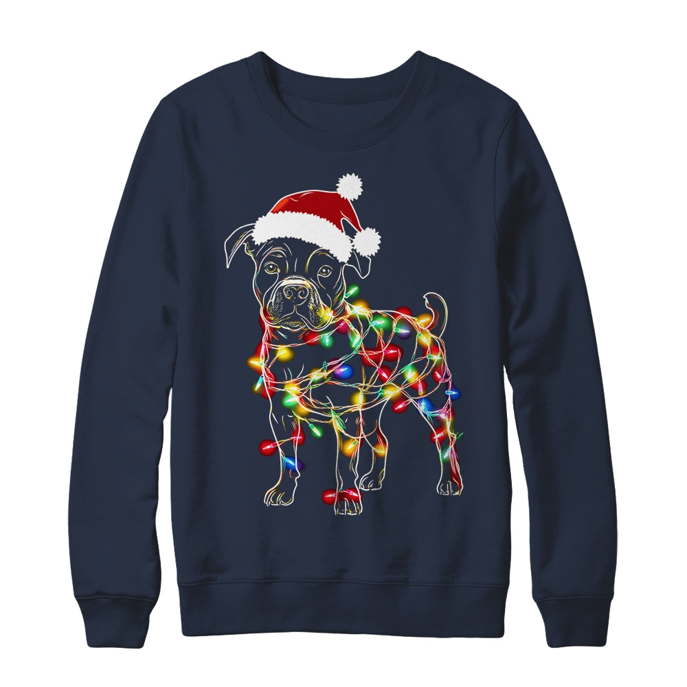 Funny Santa Pitbull Retriever Christmas Lights Dog Lover Shirt & Sweatshirt | teecentury