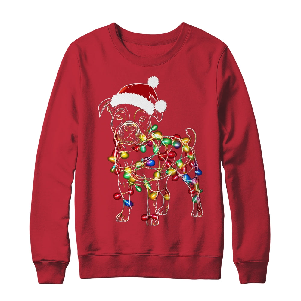 Funny Santa Pitbull Retriever Christmas Lights Dog Lover Shirt & Sweatshirt | teecentury