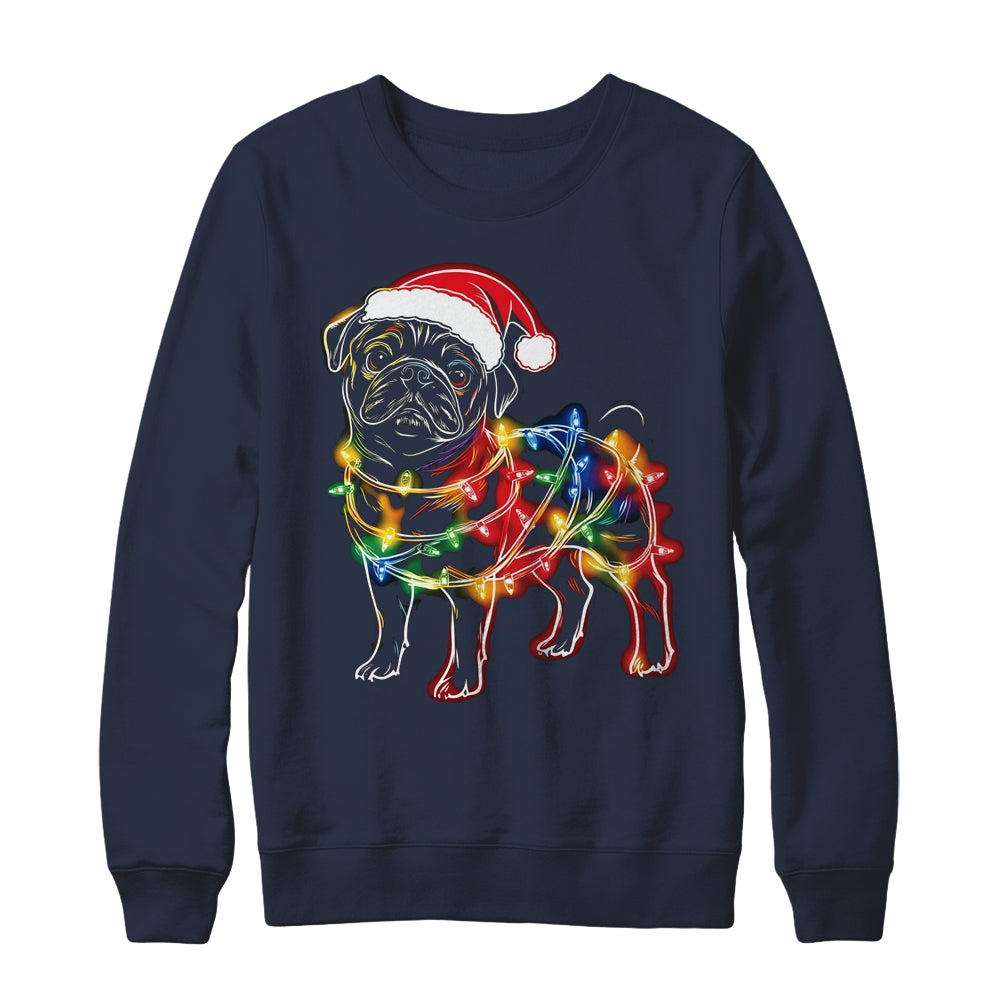 Funny Santa Pug Retriever Christmas Lights Dog Lover Shirt & Sweatshirt | teecentury