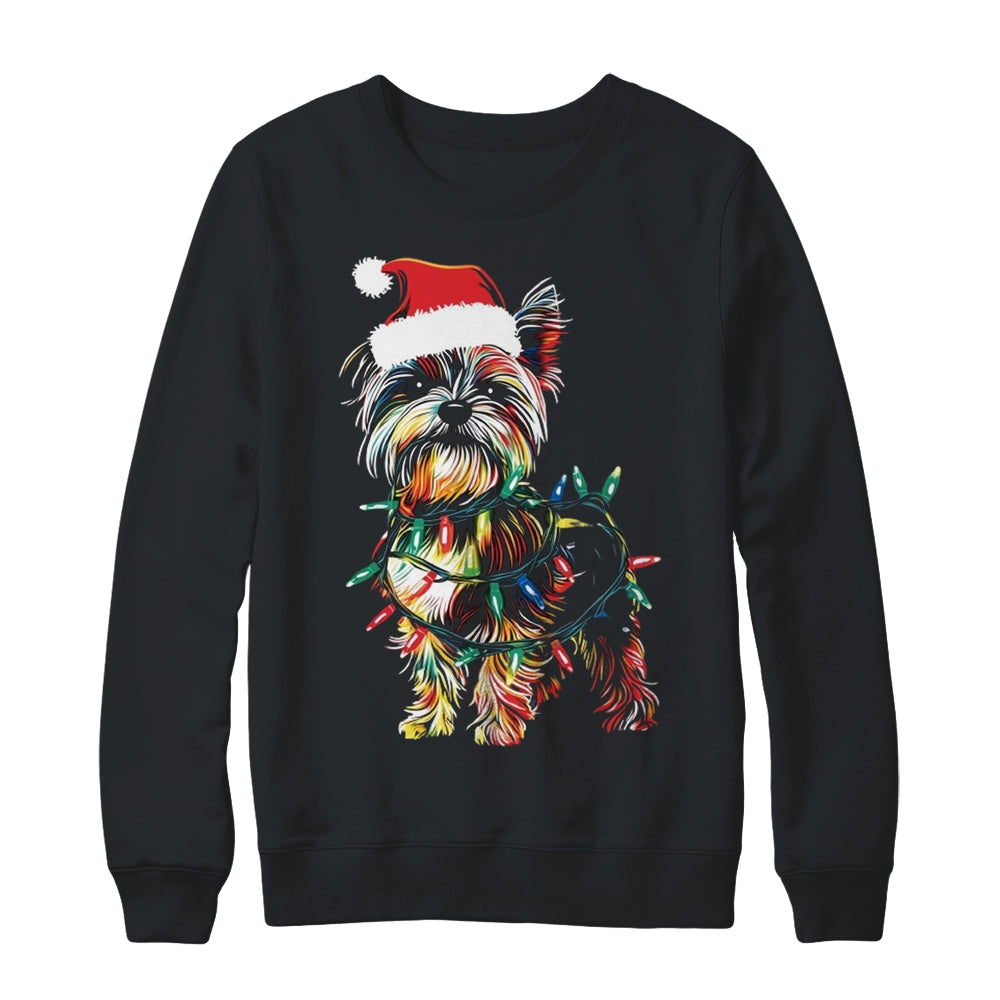 Funny Santa Yorkie Retriever Christmas Lights Dog Lover Shirt & Sweatshirt | teecentury