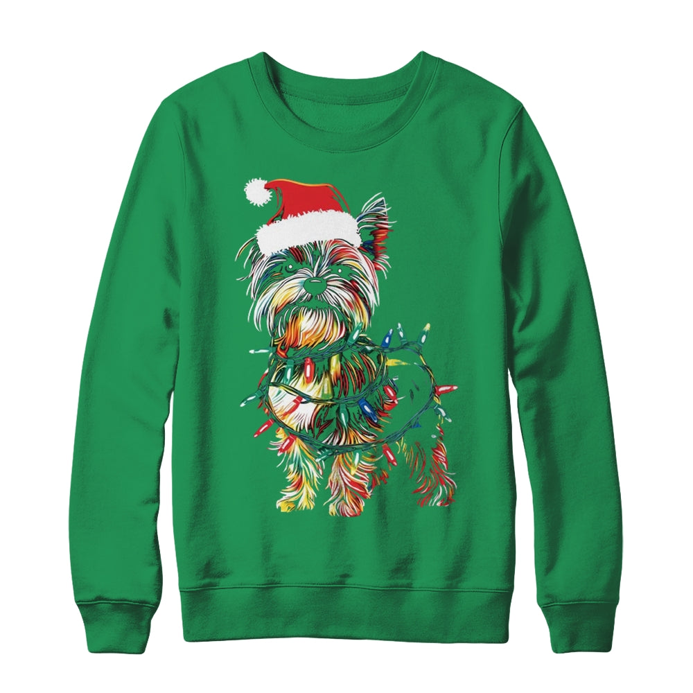 Funny Santa Yorkie Retriever Christmas Lights Dog Lover Shirt & Sweatshirt | teecentury