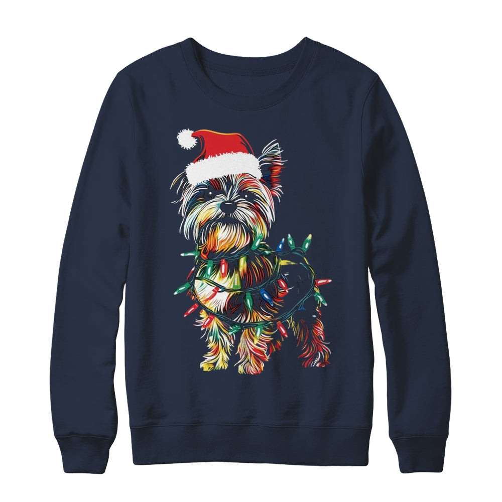 Funny Santa Yorkie Retriever Christmas Lights Dog Lover Shirt & Sweatshirt | teecentury