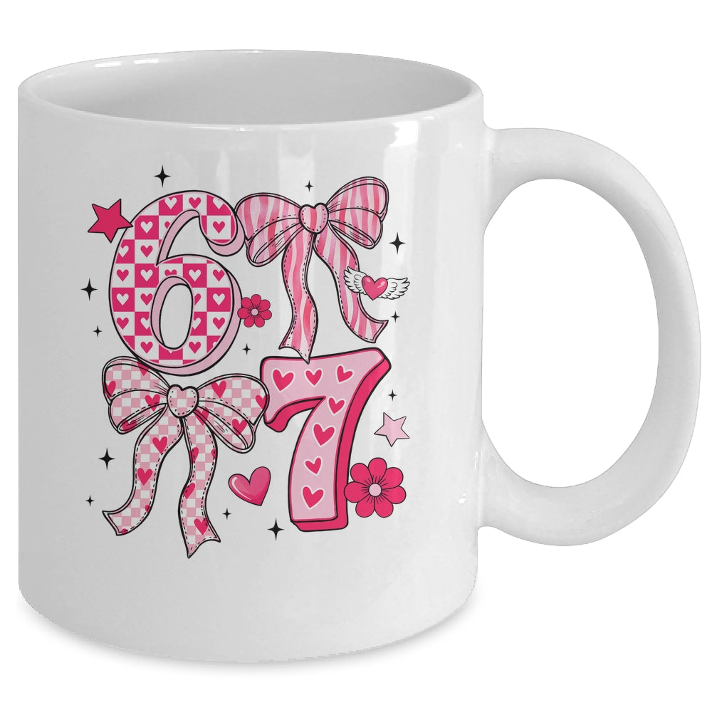 Funny Six Seven Valentine Coquette Bow Heart 6 7 Meme Girls Mug | teecentury