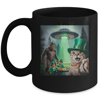 Funny St Patricks Day Cat Selfie With Leprechaun Bigfoot UFO Mug | teecentury