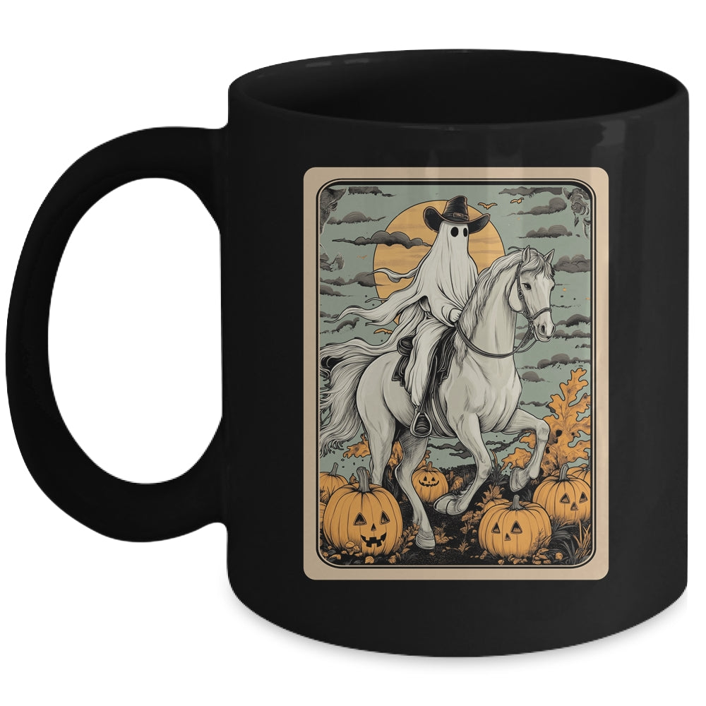 Funny Tarot Card Halloween Season Cowboy Ghost Riding Horse Mug | teecentury